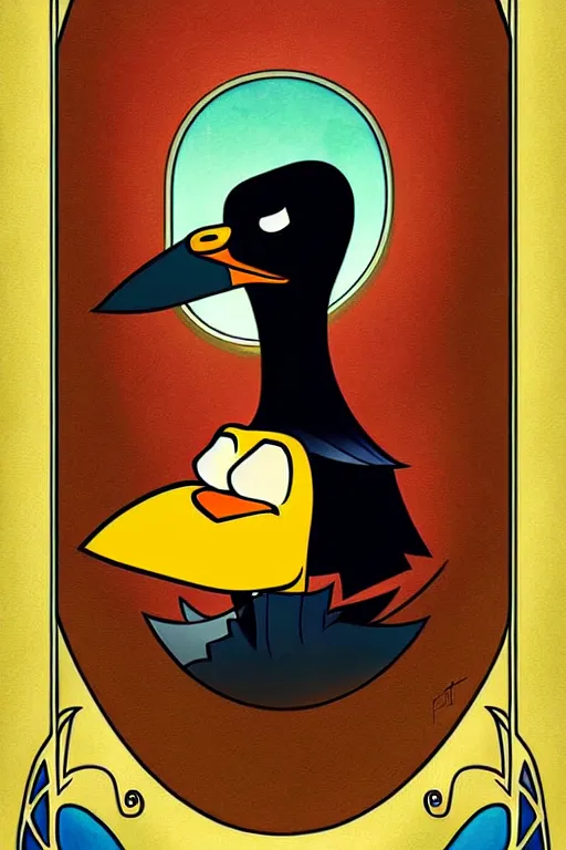 Image similar to epic professional digital art of'fool tarot card with daffy duck ', painted, stunning, artistic, art nouveau, impressive, best on artstation, cgsociety, much wow, masterpiece