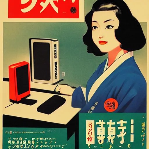 Prompt: the computer that spoke japanese, movie poster, artwork by Bill Medcalf