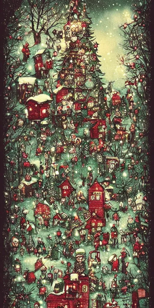 Prompt: a vintage christmas scene by alexander jansson and where's waldo