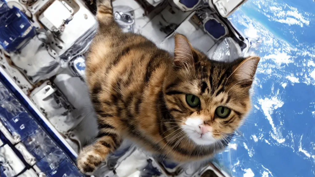 Image similar to Photo of a cat floating inside the ISS