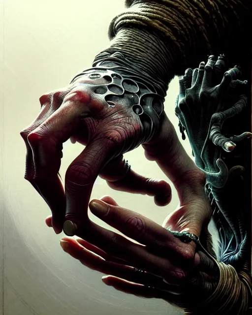 Prompt: human hand anatomy for artists fantasy character portrait, ultra realistic, cinematic, concept art, wide angle, intricate details, hologram, highly detailed by greg rutkowski, aaron horkey, gaston bussiere, craig mullins, simon bisley, arthur rackham