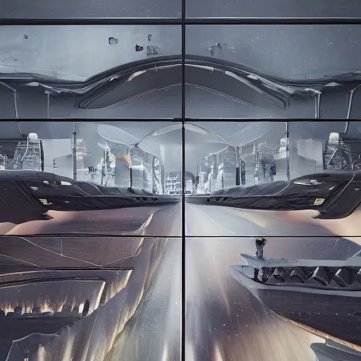 Image similar to sci-fi organic brutalism speed dynamic o x u wall panel on the coronation of napoleon painting and digital billboard in the middle, unreal engine 5, keyshot, octane, artstation trending, ultra high detail, ultra realistic, cinematic, 8k, 16k, in style of zaha hadid, in style of nanospace artstation, in plastic,dark, tilt shift,