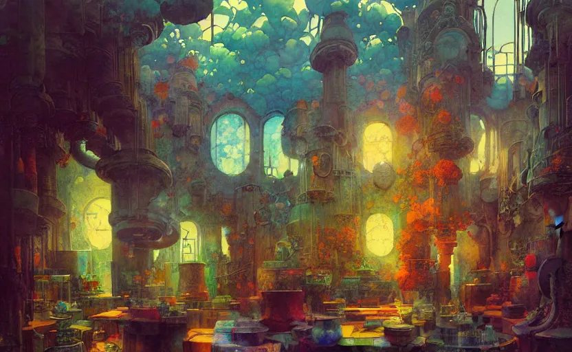 Image similar to alchemy laboratory, fantasy. intricate, amazing composition, colorful watercolor, by ruan jia, by maxfield parrish, by marc simonetti, by hikari shimoda, by robert hubert, by zhang kechun, illustration, gloomy