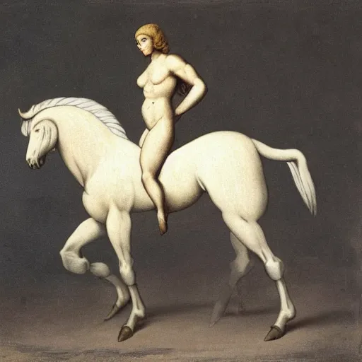 Prompt: A centaur, the upper body is a white ape, and the lower body is a black horse