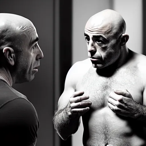 Prompt: joe rogan talking to jesus christ, detailed photography