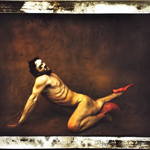 Image similar to 1 kodak portra 4 0 0, wetplate, photo of mephistopheles in the style of jan saudek, annie liebovitz, pieter bruegel the elder, joel peter witkin, gustave dore, heironymus bosch