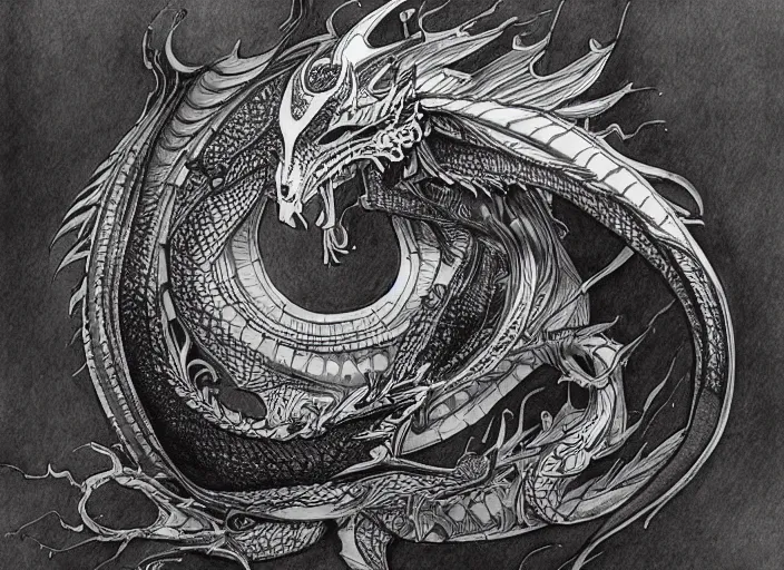 Prompt: modern pen and ink drawing, dragon steam punk, clean lines, really clear, crisp detail, fine pen, Olivia Kemp, julia Hill