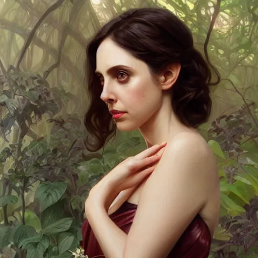 Image similar to beautiful natural Alison Brie, intricate, elegant, highly detailed, digital painting, artstation, concept art, smooth, sharp focus, illustration, art by artgerm and greg rutkowski and alphonse mucha and loish and WLOP