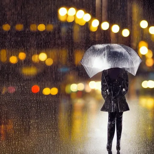 Image similar to portrait of an humanoid detective rabbit holding an umbrella, rainy night, city lights, sharp, focused photo