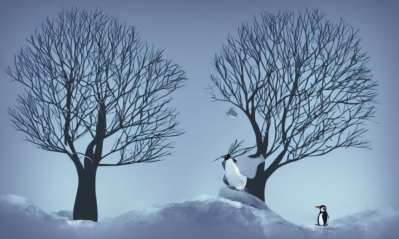 Image similar to penguin building a tree, digital art, 3 d illustration, transparent backround