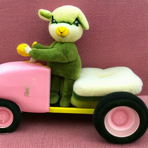 Prompt: a very soft persian pink plush john deere with pluche