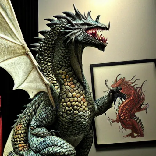 Prompt: photorealistic dragon, mounted by danny devito