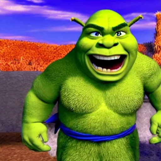 Image similar to super saiyan shrek the hedgehog