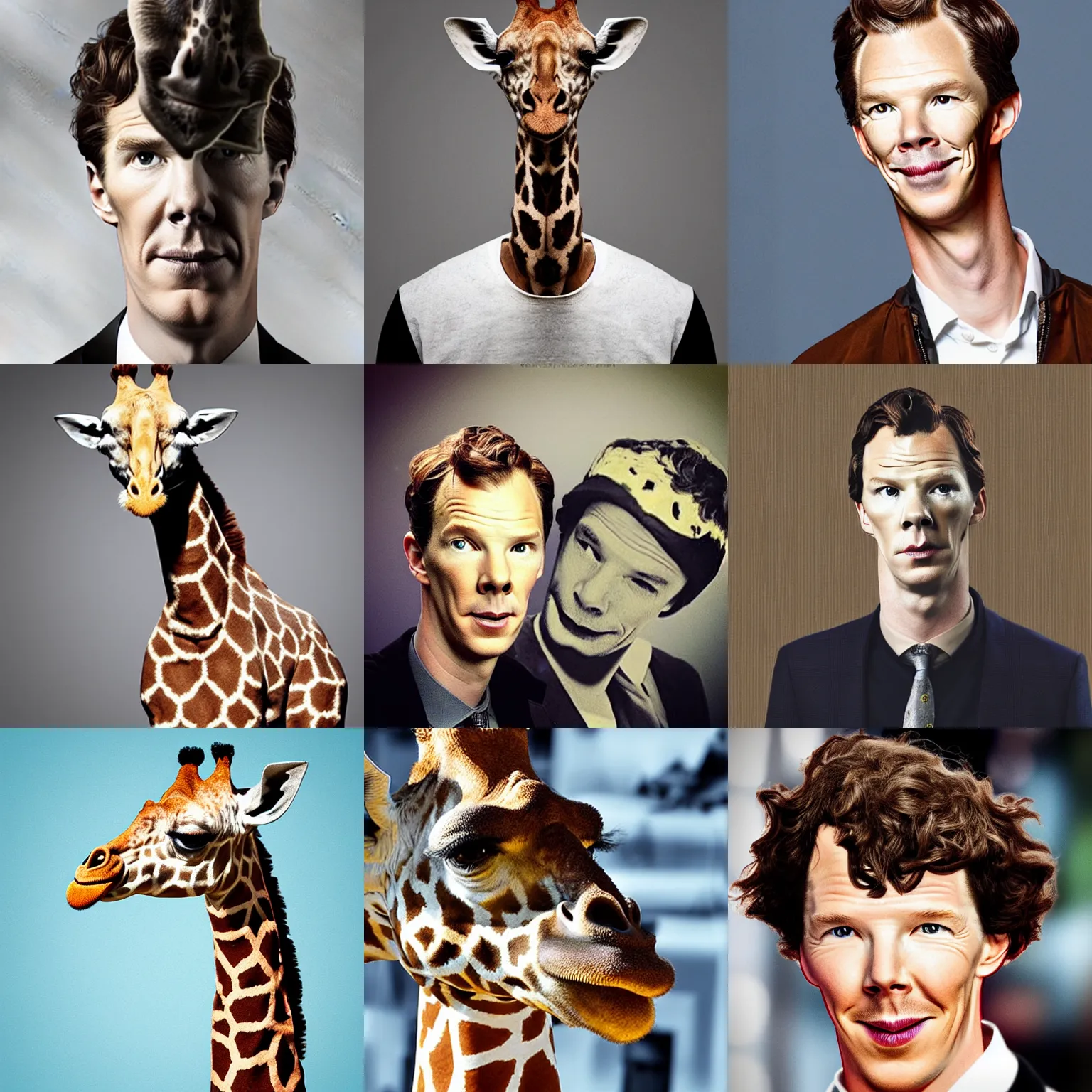 Prompt: a giraffe fused with benedict cumberbatch