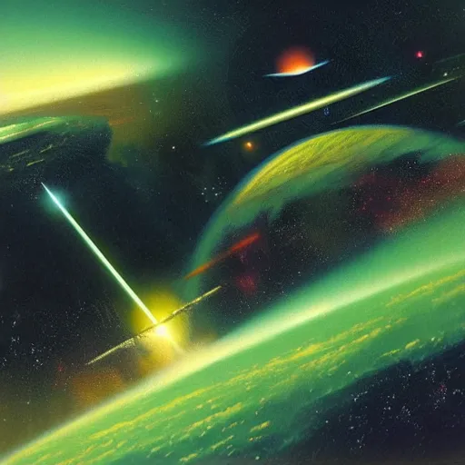 Image similar to Green nebula without planets, Syd Mead, John Harris, Federico Pelat,