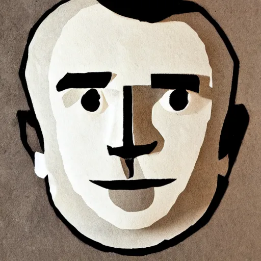 Prompt: a face of a man with wavey medium short hair made from layered paper, smirking, 2D, flat minimalistic, ambient light