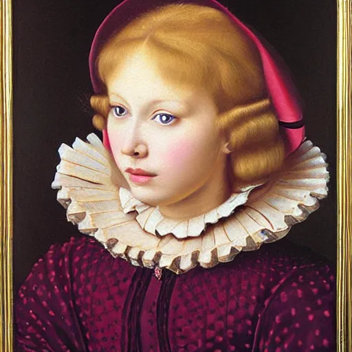 Image similar to blonde victorian princess, hyperrealism oil painting, jan van eyck