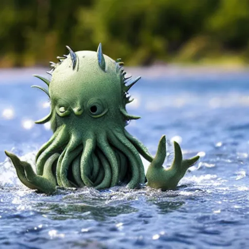 Image similar to cute baby cthulu splashing in the ocean-H 768