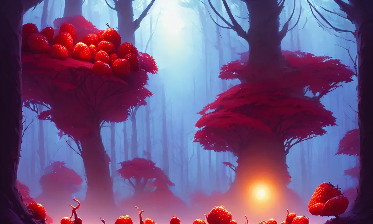 Image similar to Dark forest strawberries, behance hd by Jesper Ejsing, by RHADS, Makoto Shinkai and Lois van baarle, ilya kuvshinov, rossdraws global illumination