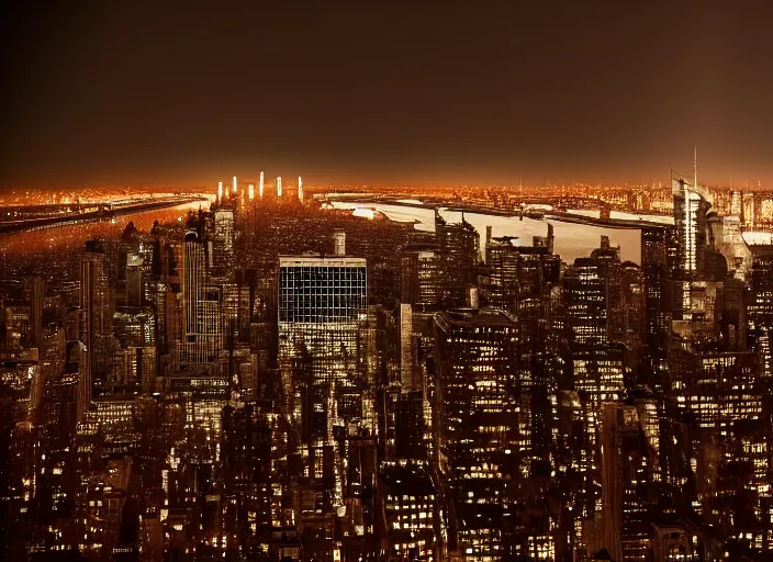 Image similar to film still of the moon shattering into pieces over manhatten in the new disaster movie, 8 k, night time