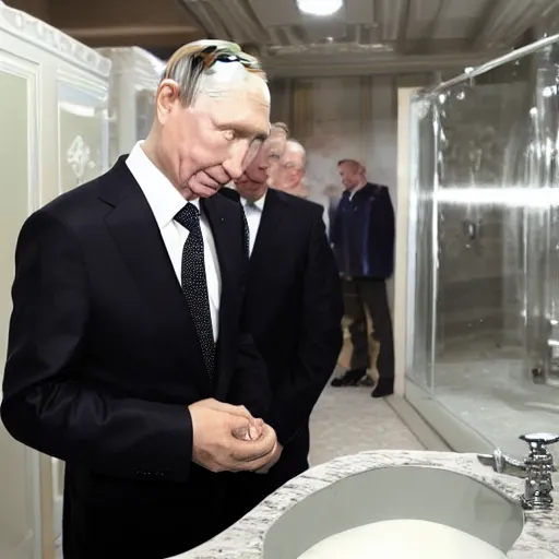 Prompt: vladimir putin inspecting the quality of soap