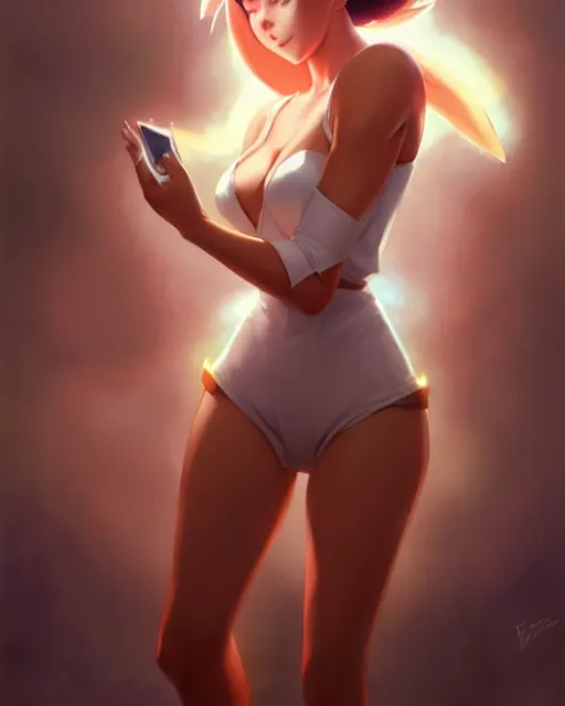 Image similar to photo of eevee pokecmon humanisation, by greg rutkowski, artgerm, gil elvgren, enoch bolles, glossy skin, pearlescent, anime, very coherent