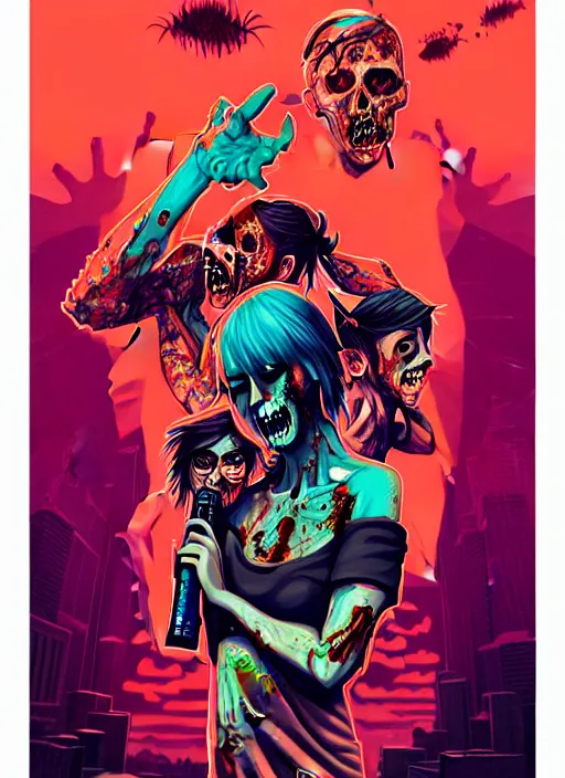 Image similar to zombie emo concert poster, tristan eaton, victo ngai, artgerm, rhads, ross draws