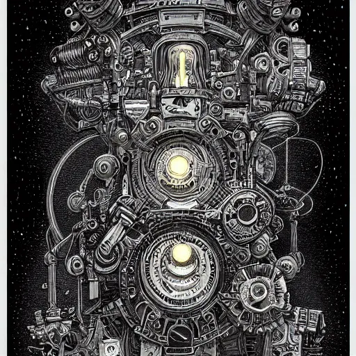 Image similar to ancient technology relic with glowing parts in the dark, by joe fenton