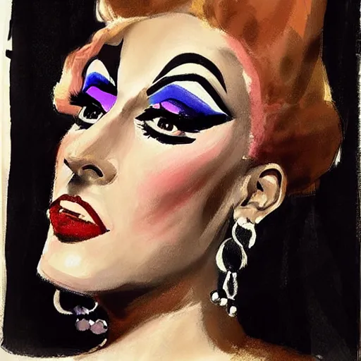 Prompt: Drag Queen portrait in the style of John Singer Sargent