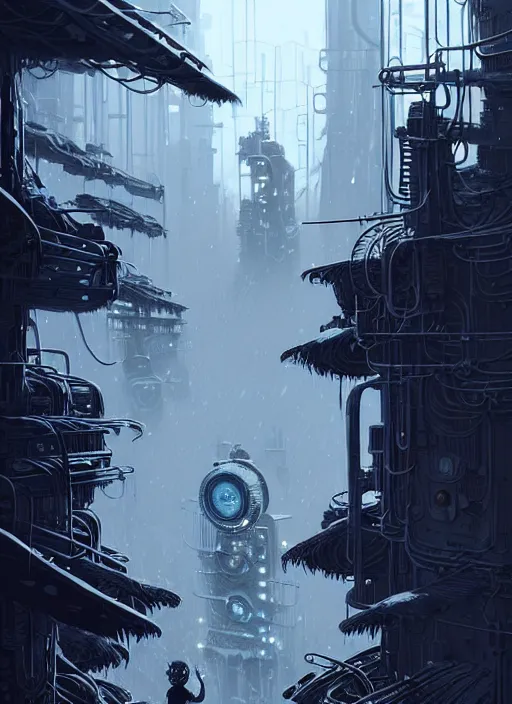 Image similar to highly detailed portrait of a frostpunk long blonde hair lady tribal lady, stray wiring by atey ghailan, james gilleard, by joe fenton, by greg rutkowski, by greg tocchini, by kaethe butcher, 4 k resolution, gradient blue, black and white color scheme!!! ( ( glaciated robotic dystopian city background ) )