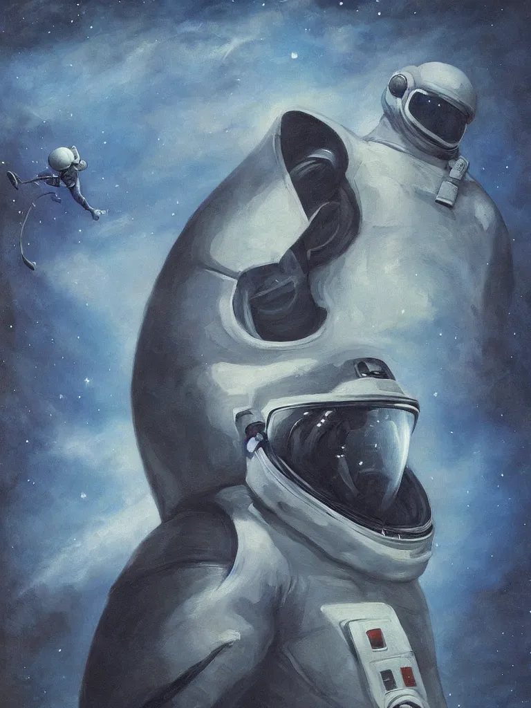 Image similar to astronaut suit in the shape of a whale, epic dark fantasy horror stylized oil painting by ivan shiskin. trending on artstation