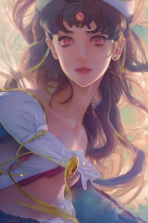 Prompt: Sailor Moon slight smile, highly detailed, digital painting, artstation, concept art, sharp focus, illustration, art by artgerm and greg rutkowski and alphonse mucha