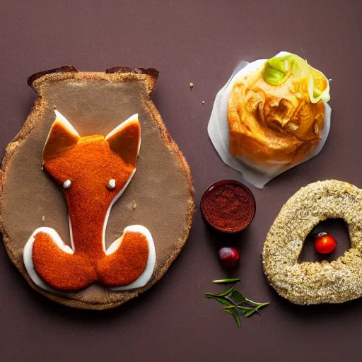 Image similar to studio photography of food in the shape of a fox