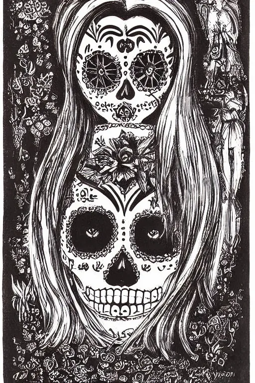 Image similar to Illustration of a sugar skull day of the dead girl, art by Ernst Fuchs