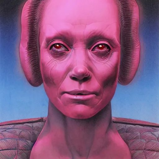 Image similar to pink scifi woman, by wayne barlowe