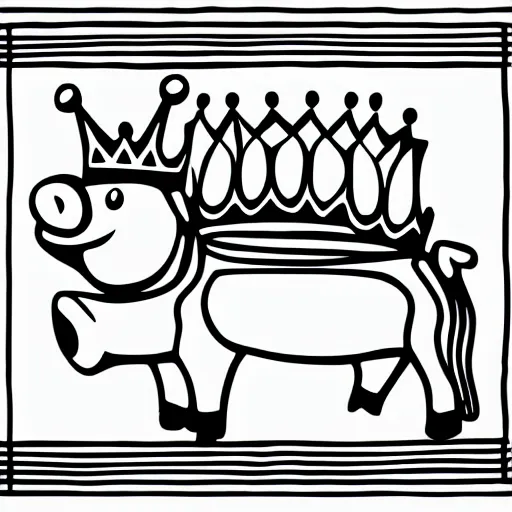 Image similar to pig wearing a crown thick lines black and white simple illustration 8k