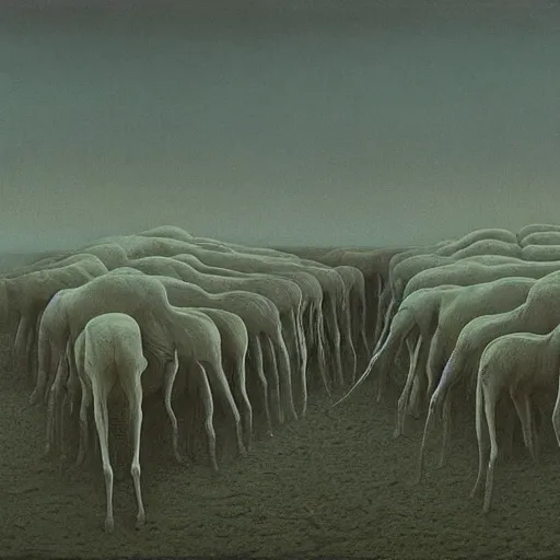 Image similar to camp by Zdzisław Beksiński, oil on canvas