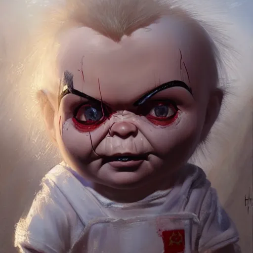 Image similar to the doll chucky as an accurate angel described in the old testament, oil painting, by greg rutkowski