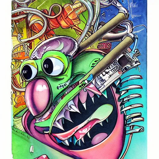 Prompt: ratfink, centered award winning watercolor pen illustration, by ed roth, edited by range murata