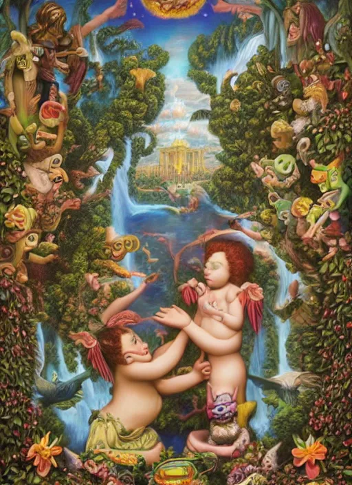 Prompt: the city of the gods and the nature spirits by Mark Ryden and Alex Gross, Todd Schorr highly detailed