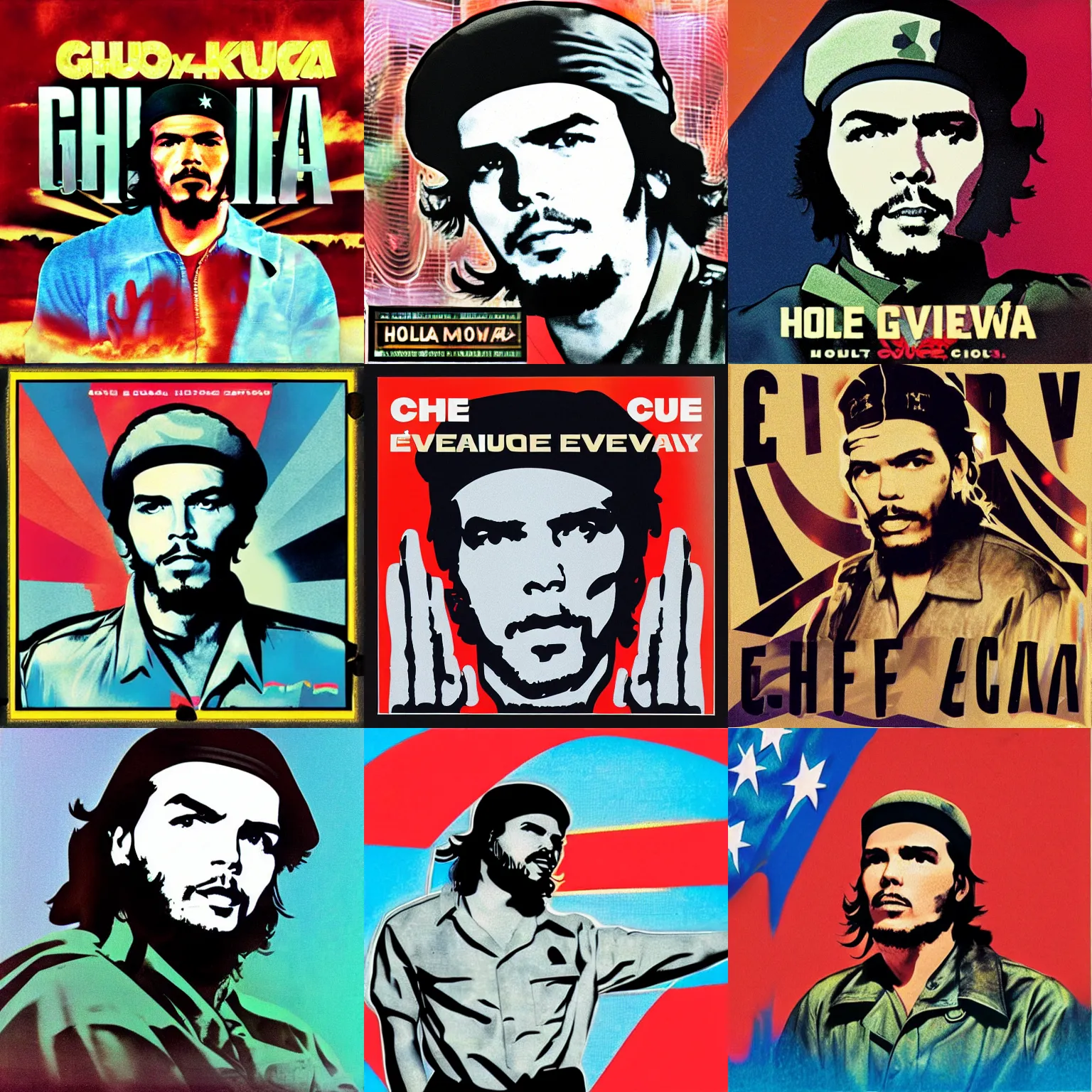 Prompt: che guevara album cover, 1 9 9 9, y 2 k aesthetic, holographic