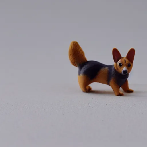 Image similar to a miniature plasticine corgi, photo studio