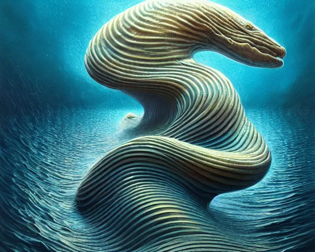 Image similar to a hyper - detailed 3 d render of animals of the aquatic ecosystem made of cresting waves, surrealism!!!!! surreal concept art, lifelike, photorealistic, digital painting, aesthetic, smooth, sharp focus, artstation hd, by greg rutkowski, klimt and nixeu and ian sprigger and wlop and krenz cushart,