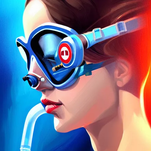 Image similar to a profile photo of an undercover agent with oxygen mask, side profile in underwater, highly detailed, digital painting, artstation, concept art, smooth, sharp focus, illustration by Sandra Chevrier