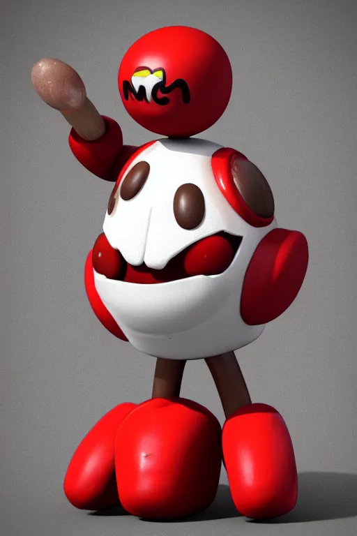 Prompt: red m - character, round red m & m figure, m & m mascot, m & m figure, m & m plush, m & m candy dispenser, unreal engine, studio lighting, figurine, unreal engine, volumetric lighting, artstation, cosplay