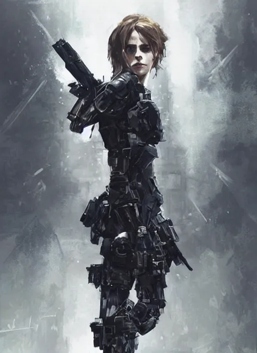 Image similar to emma watson wearing metal gear armor dramatic lighting cinematic cinematic lighting art by Richard Schmid by Yoji Shinkawa by greg rutkowski