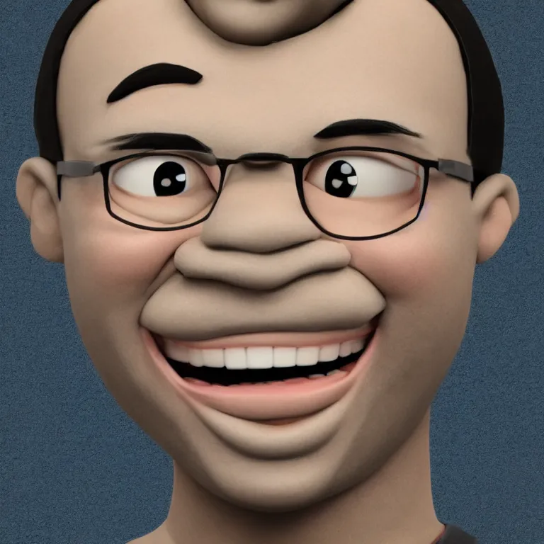 Prompt: claymation devin montes smiling cartoon head shot, face close up, profile picture