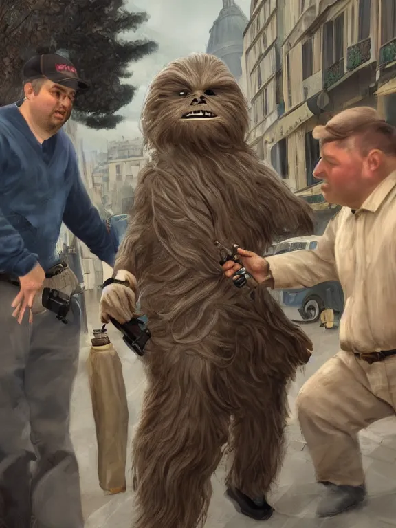 Prompt: rich evans and mike stoklasa save george lucas from a crackhead wookie in 1 9 3 0 s paris, hyperrealistic, 4 k, ultra detailed, intricate detail, octane render, photorealistic.