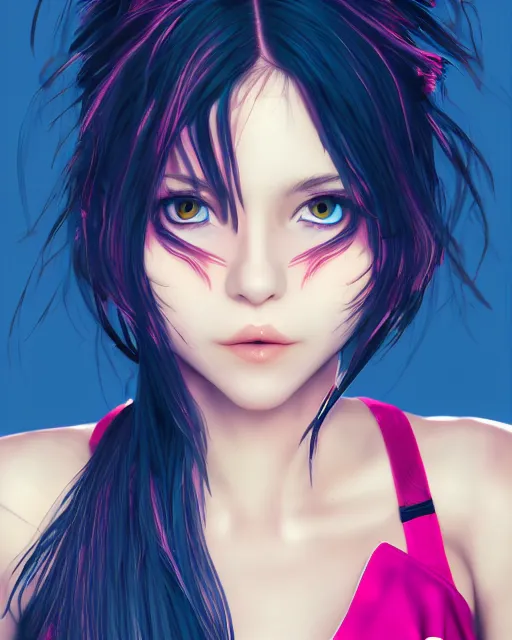Image similar to Girl by Andrew Khok, flowing hair, anime, symmetrical face, pink eyes, trending on artstation, artstationHD, artstationHQ, patreon, 4k, 8k