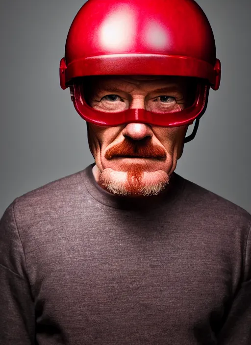 Image similar to tiny bryan cranston fused with a cranberry, cranberry helmet, studio light, bloom, detailed face, magazine, press, photo, steve mccurry, david lazar, canon, nikon, focus